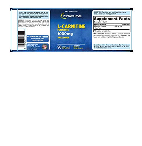 Puritan's Pride L-Carnitine Fumarate 1000 mg-90 Caplets Puritan's PrideUS supplements