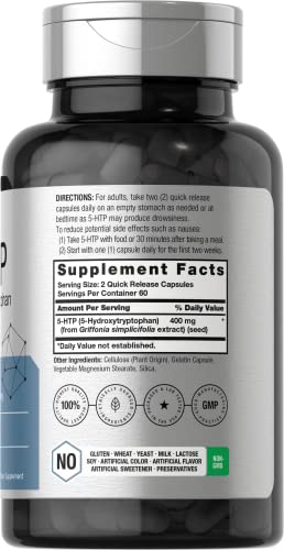 5HTP 400mg | 120 Capsules | 5-HTP Extra Strength Supplement | Non-GMO, Gluten Free HorbäachUS supplements