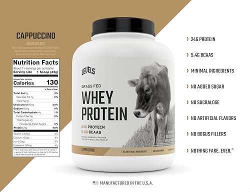 Levels Grass Fed 100% Whey Protein, No Hormones, Cappuccino, 5LB Levels NutritionUS supplements