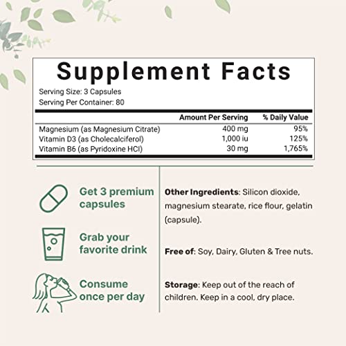 Magnesium Citrate 400mg with Vitamin D3 1000IU & B6, 240 Capsules Micro IngredientsUS supplements