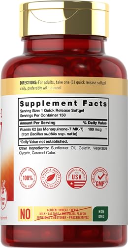 Carlyle Vitamin K2 Supplement 100mcg | K2 MK7 | 150 Softgels | Non-GMO CarlyleUS supplements