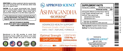 Approved Science® Ashwagandha 1500mg with Bioperine® and Ginger- Alleviate Sleepless Approved ScienceUS supplements