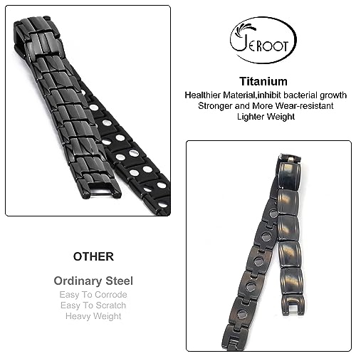 JEROOT Magnetic Bracelets for Men, Pure Titanium Double Row Strong Magnets JEROOTUS supplements