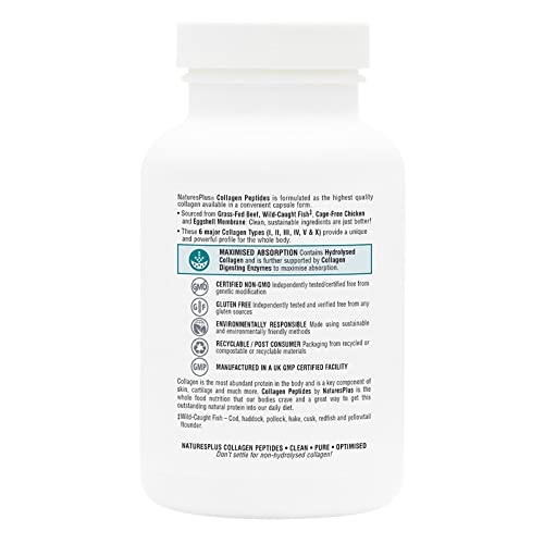 NaturesPlus Collagen Peptides Capsules - Premium Hydrolysed Collagen Supplement Type I, II, III, IV, V and X - Non-GMO, Gluten Free - 90 Capsules Nature's PlusUS supplements
