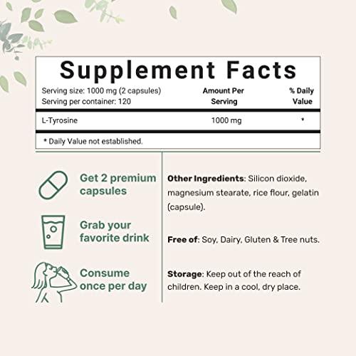 Micro Ingredients Plant Based L Tyrosine Pills, 1000mg Per Serving, 240 Capsules Micro IngredientsUS supplements