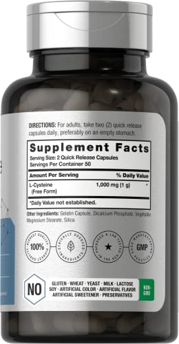 L-Cysteine 1000mg | 100 Powder Capsules | Non-GMO, Gluten Free Supplement HorbäachUS supplements
