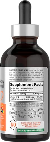 B-12 | 5000mcg | 4oz | Natural Berry Flavor Fast-Acting Sublingual Liquid Vitamin HorbäachUS supplements