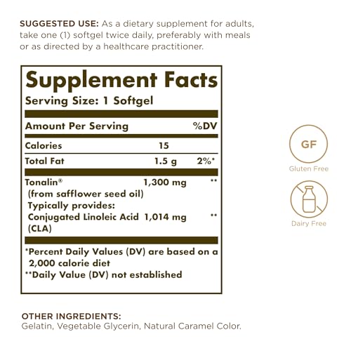 Solgar Tonalin CLA 1300 mg - 60 Softgels - Conjugated Linoleic Acid - Non-GMO, Gluten SOLGARUS supplements