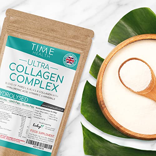Ultra Collagen Complex - 126g Powder - Hydrolysed - Types I, II, III, V & X Collagen Time HealthUS supplements