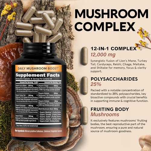 Mushroom Supplement - Organic Lion's Mane | Turkey Tail | Chaga | Cordyceps | Reishi NUTRAHARMONYUS supplements