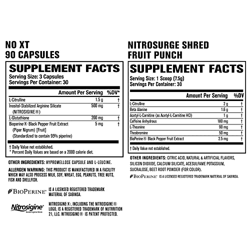Jacked Factory Nitrosurge Shred Thermogenic Pre-Workout in Fruit Punch & N.O. XT Nitric Jacked FactoryUS supplements