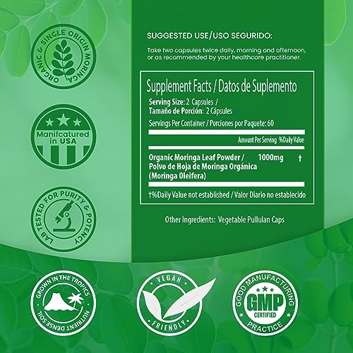 PURA VIDA Moringa Capsules Single Origin Moringa Powder Organic. Moringa Leaf PURA VIDA MORINGAUS supplements