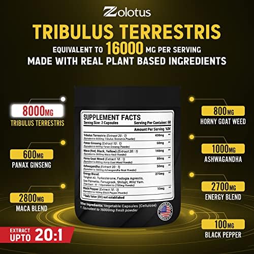 13in1 Tribulus Terrestris Capsules - 16000mg Per Serving with Maca, Horny Goat Weed ZolotusUS supplements