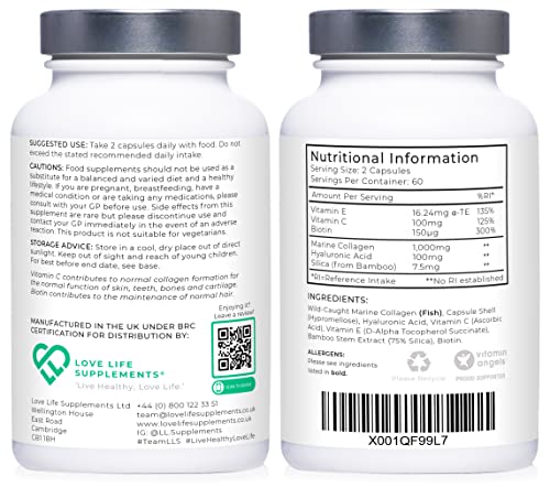 Wild-Caught Marine Collagen Complex Capsules with Hyaluronic Acid | 120 Capsules - 2 Month Supply LOVE LIFE SUPPLEMENTSUS supplements