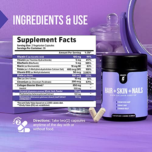 InnoSupps Hair + Skin + Nails | Vegan Collagen Booster | Biotin, Verbasnol, B12, Horsetail InnoSuppsUS supplements