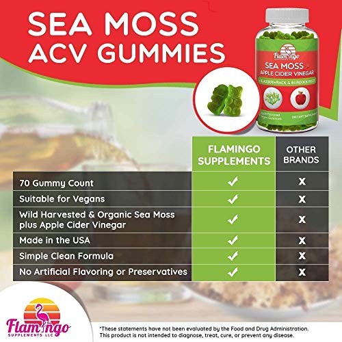 Sea Moss Gummies with Apple Cider Vinegar, Bladderwrack, and Burdock Root Organic Flamingo SupplementsUS supplements