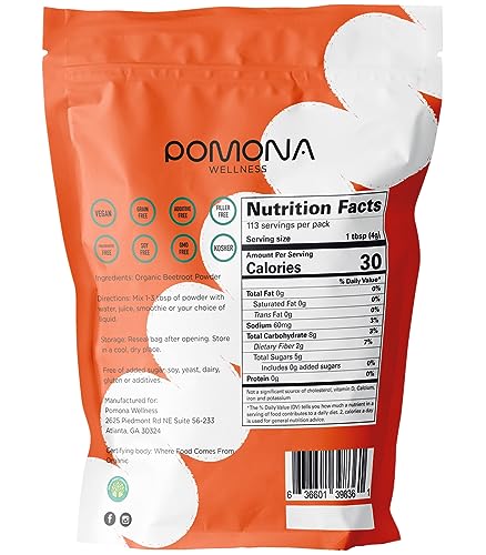 Pomona Wellness Organic Beetroot Powder, Superfood, Raw, Vegan & Non-GMO Pomona WellnessUS supplements