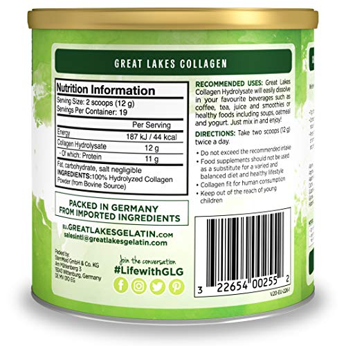 Great Lakes Gelatin Collagen Hydrolysate, Grass-Fed Bovine Hydrolysed Collagen Peptides Protein Powder Supplement, Unflavoured, 226g, Can Great Lakes GelatinUS supplements