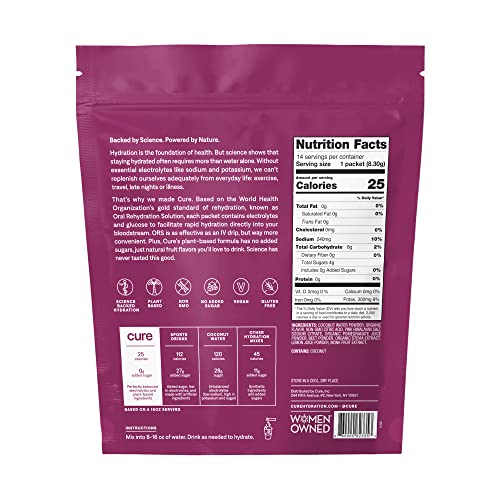Cure Hydrating Plant Based Electrolyte Mix | FSA & HSA Eligible | Powder for Dehydration Cure HydrationUS supplements