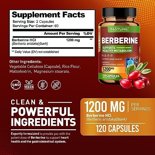 Berberine 1200mg - 100% Pure Berberine HCl Supplement, High Strength Berberine Built by NatureUS supplements