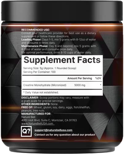NatureBell Creatine Monohydrate Powder 500 Grams, 5000mg Per Serving NatureBellUS supplements
