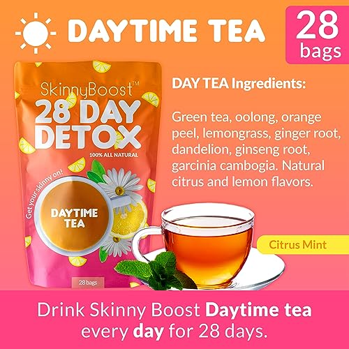 SkinnyBoost 28 Day Detox Tea Kit-1 Daytime (28 Bags) 1 Evening (14 Bags) Non GMO SkinnyBoostUS supplements