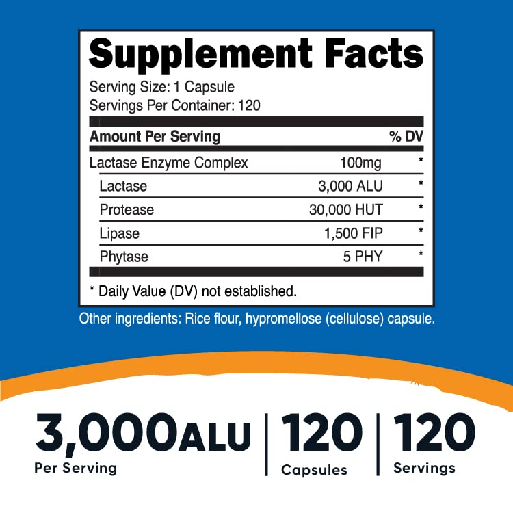 Nutricost Lactase Enzyme Complex 3,000 FCC ALU, 120 Vegetarian Capsules - Non-GMO NutricostUS supplements
