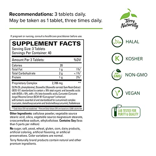 Terry Naturally Curamin Extra Strength - 120 Tablets - Non-Addictive Pain Relief Supplemen Terry NaturallyUS supplements