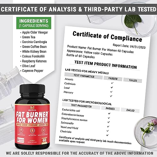 Fat Burner for Women, 9-in-1 Powerful Blend of Apple Cider Vinegar, Green Tea, Garcinia Cambogia BMVINVOLUS supplements