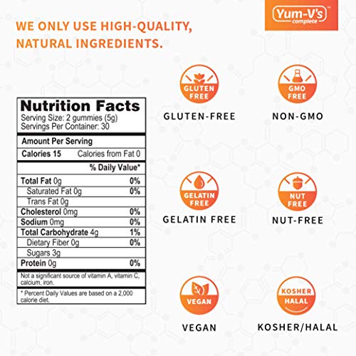 YumVs Complete Glucose Gummies, Raspberry Flavor, (60 Ct); Chewable YUM-V'SUS supplements