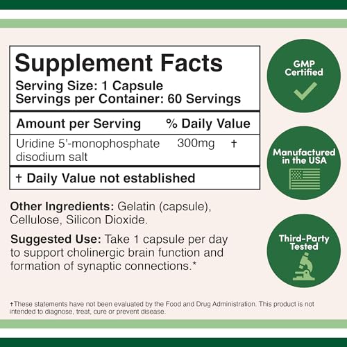 Uridine Monophosphate - Third Party Tested (Choline Enhancer, Beginner Nootropic) Double Wood SupplementsUS supplements