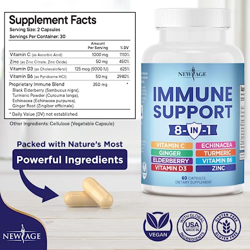 NEW AGE 8 in 1 Immune Support Booster Supplement with Echinacea, Vitamin C and Zinc NEW AGEUS supplements