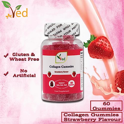Ved Collagen Gummies; Chew Gummies Strawberry Flavour, Raw Unfiltered Collagen Gummies VedUS supplements