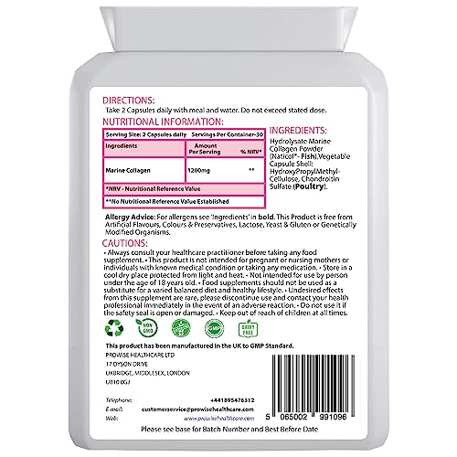 Marine Collagen Type 1 and Type 2 1200mg - 60 Capsules | UK Manufactured PH PROWISE HealthcareUS supplements