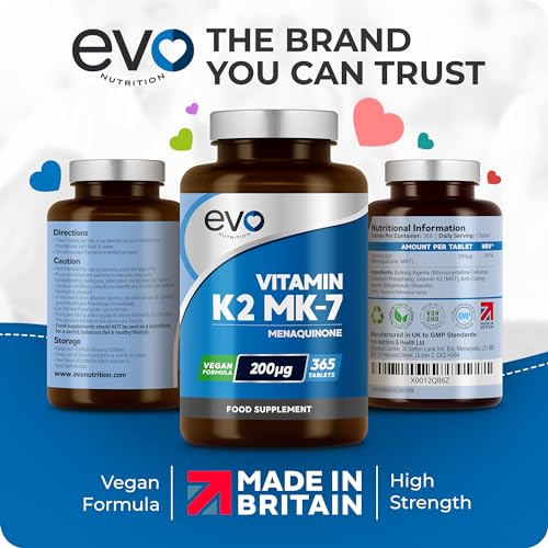 EVO NUTRITION Vitamin K2 MK-7 200mcg | 365 Vegetarian and Vegan Tablets EVO NUTRITIONUS supplements