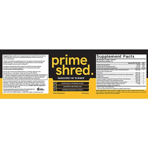 PrimeShred Fat Burner Pills for Men, Triple Action Weight Loss Supplement with Caffeine PrimeShredUS supplements