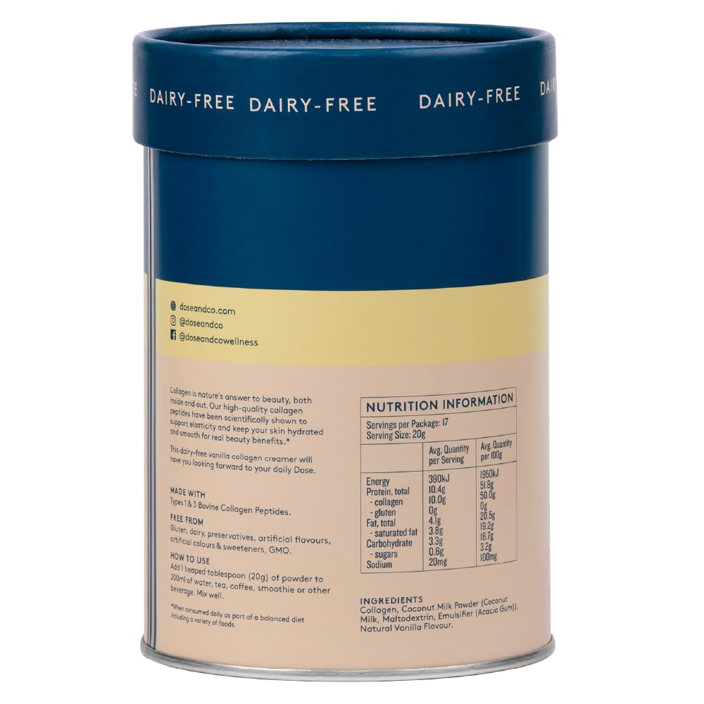 Dose & Co Dairy-Free Collagen Creamer - Vanilla 340g, Vanilla DOSE & COUS supplements