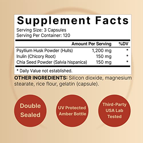 NatureBell Psyllium Husk Capsules 1500mg Per Serving, 360 Count, with Inulin NatureBellUS supplements