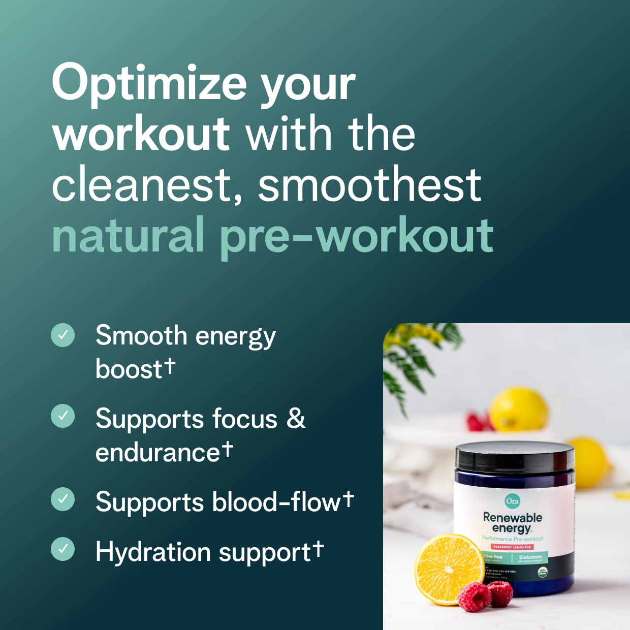 Ora Organic Natural Pre Workout Powder - Raspberry Lemonade Flavor- Provides Jitter Free Energy, Focus, Hydration, & Endurance - Vegan, Certified Organic, Soy, Dairy, & Gluten Free, 20 Servings Ora OrganicUS supplements
