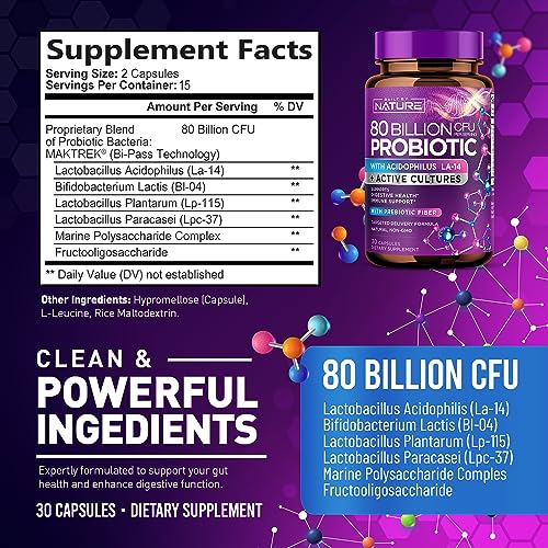 80 Billion CFU Probiotic - Daily Digestive Gut Health Supplement for Men & Women Built by NatureUS supplements