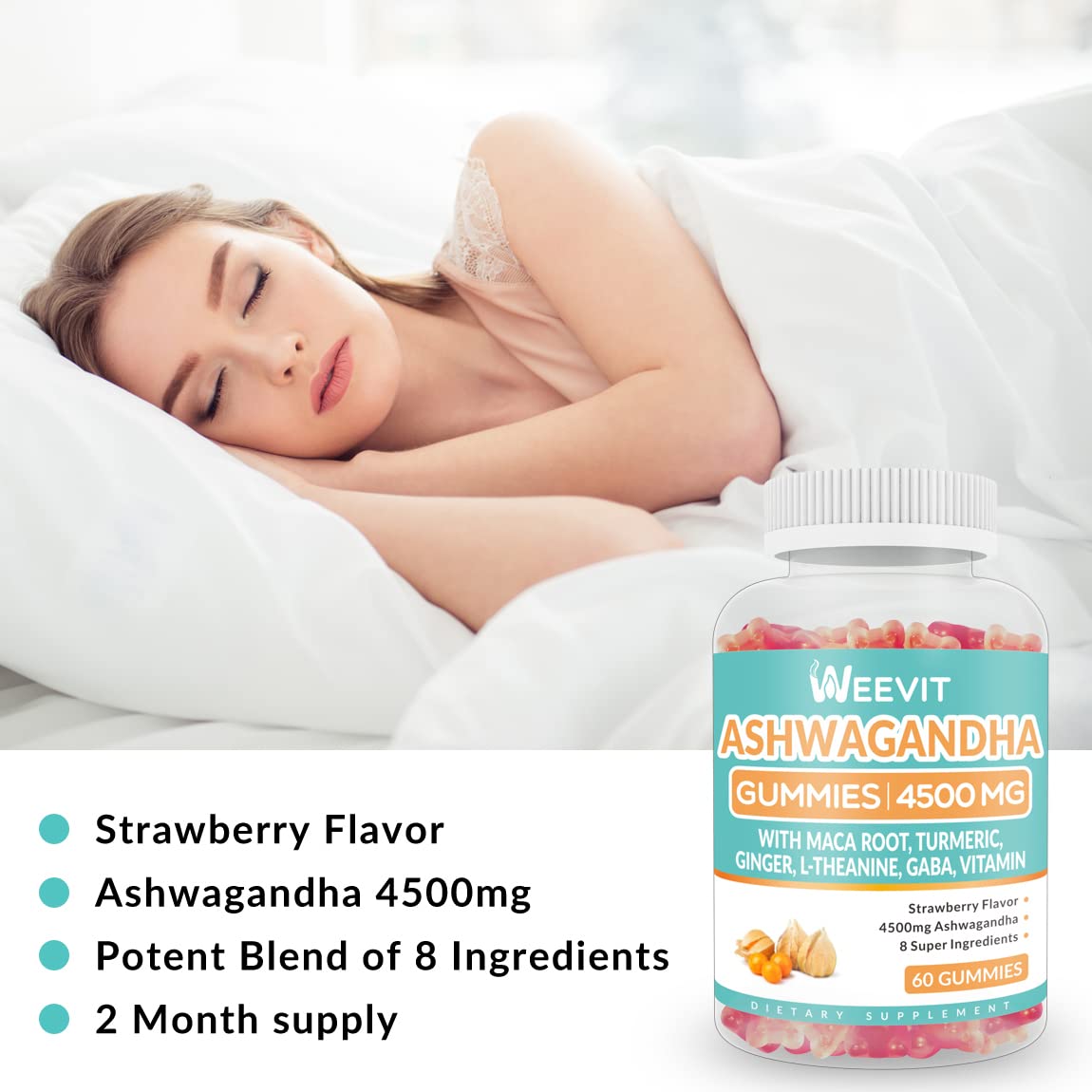 Ashwagandha Gummies 4500mg for Women & Men, Ashwagandha Gummy with Maca Root WEEVITUS supplements