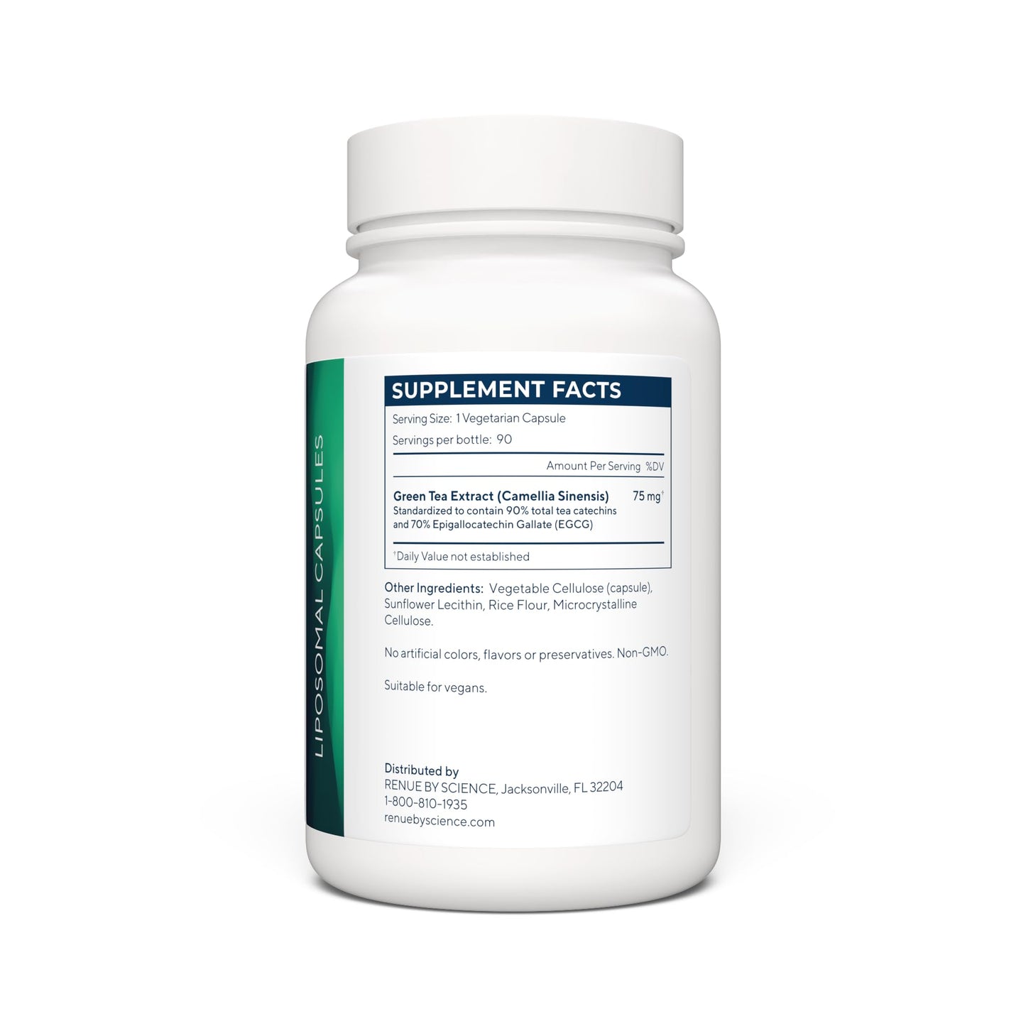 Renue By Science Green Tea Extract | High Strength Liposomal Supplement | 90 Capsules - 75mg Green Tea per Serving | Non-GMO | Made in The USA & Third-Party Tested Renue By ScienceUS supplements