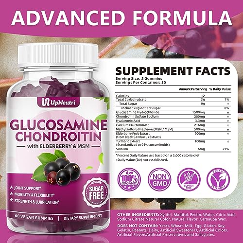 UPNEUTRI Glucosamine Chondroitin Gummies Sugar Free, Extra Strength 1500mg Glucosam UPNEUTRIUS supplements