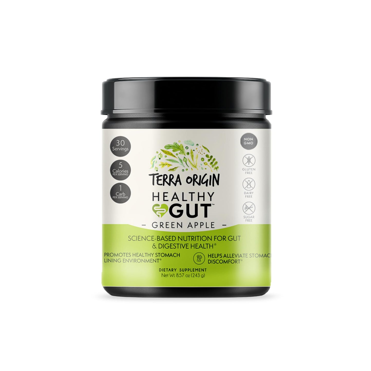 Healthy Gut Green Apple | 30-Servings with L-Glutamine, Zinc, Glucosamine, Slippery Elm Bark, Marshmallow Root and More! TERRA ORIGINUS supplements