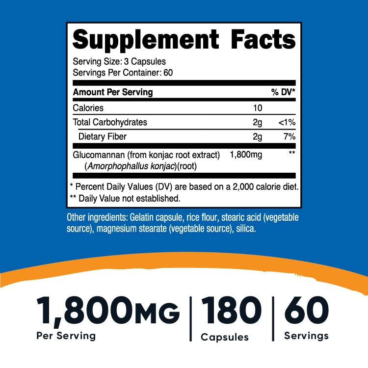 Nutricost Glucomannan 1,800mg Per Serving, 180 Capsules - Natural Fiber Source NutricostUS supplements