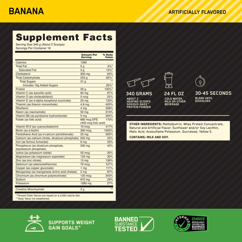 Optimum Nutrition Serious Mass Weight Gainer Protein Powder, Vitamin C, Zinc Optimum NutritionUS supplements