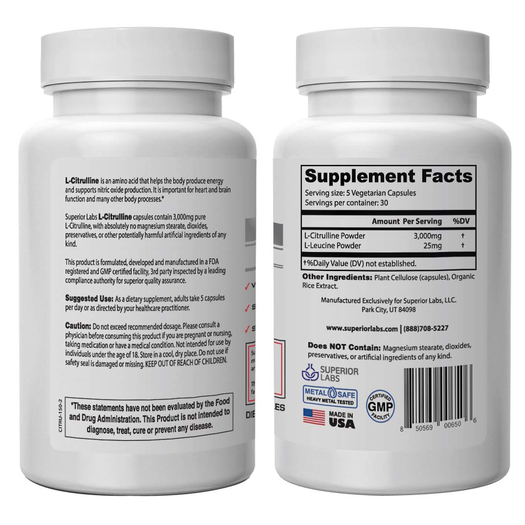 Superior Labs – Pure L-Citrulline – Free Form – Optimal 3,000mg Dosage – 150 Vegetable Superior LabsUS supplements