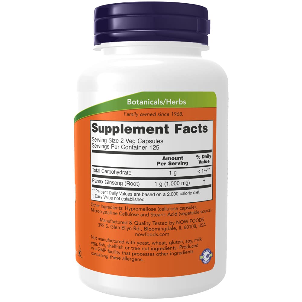 NOW Supplements, Panax Ginseng (Root) 500 mg, Adaptogenic Herb*, 250 Veg Capsules NOWUS supplements