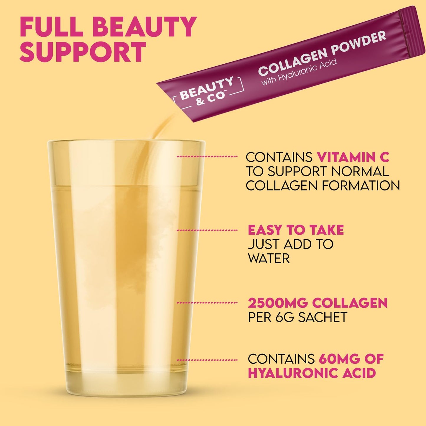 Collagen 2500mg Powder Supplement Boosted with Vitamin C and Hyaluronic Acid (Bovine) Beauty & CoUS supplements