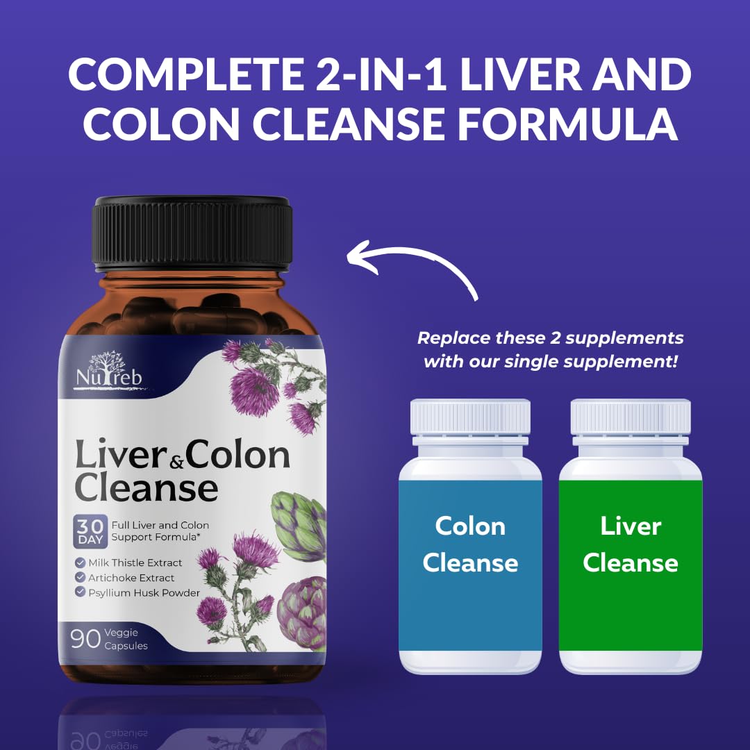 Liver Cleanse Detox & Repair with Colon Cleanse - Milk Thistle, Dandelion Root, Psyllium Husk Fiber NutrebUS supplements